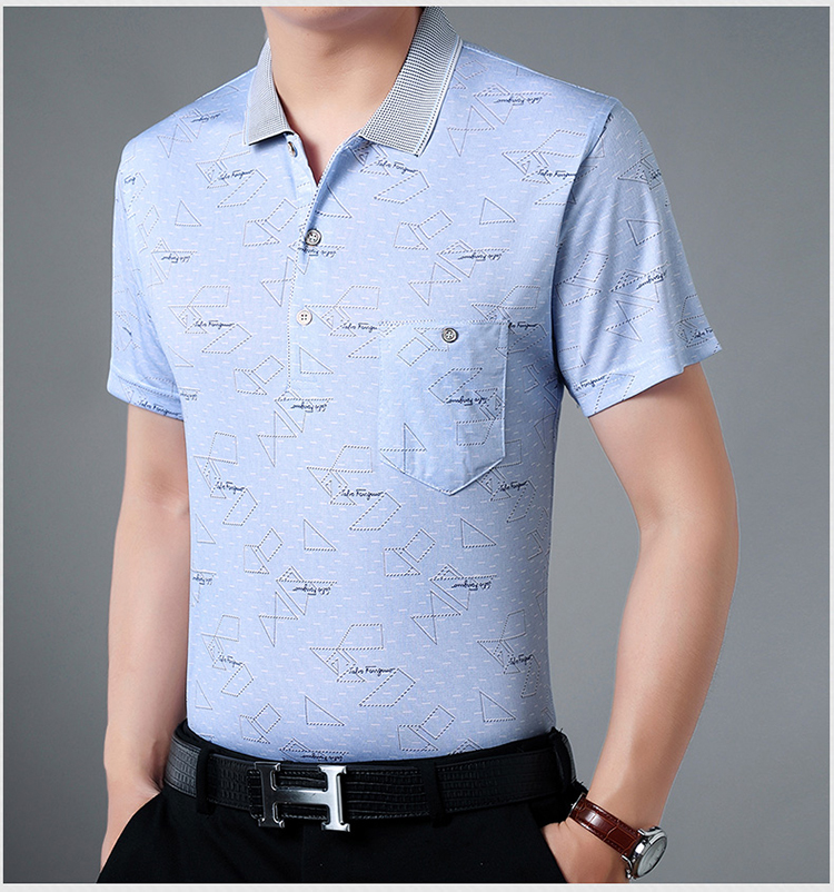 Bố mùa hè tay ngắn băng lụa áo thun nam mùa hè 40-50 tuổi trung niên quần áo nửa tay nửa quần áo trung niên nam áo thun nam big size