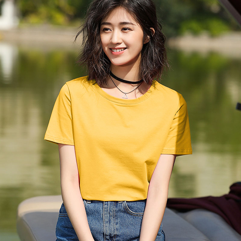 Mango / CottonShort sleeve T-shirt female easy pure cotton jacket summer wear Half sleeve white T 桖 Women's wear 2021 new pattern tide Solid color Slubby cotton