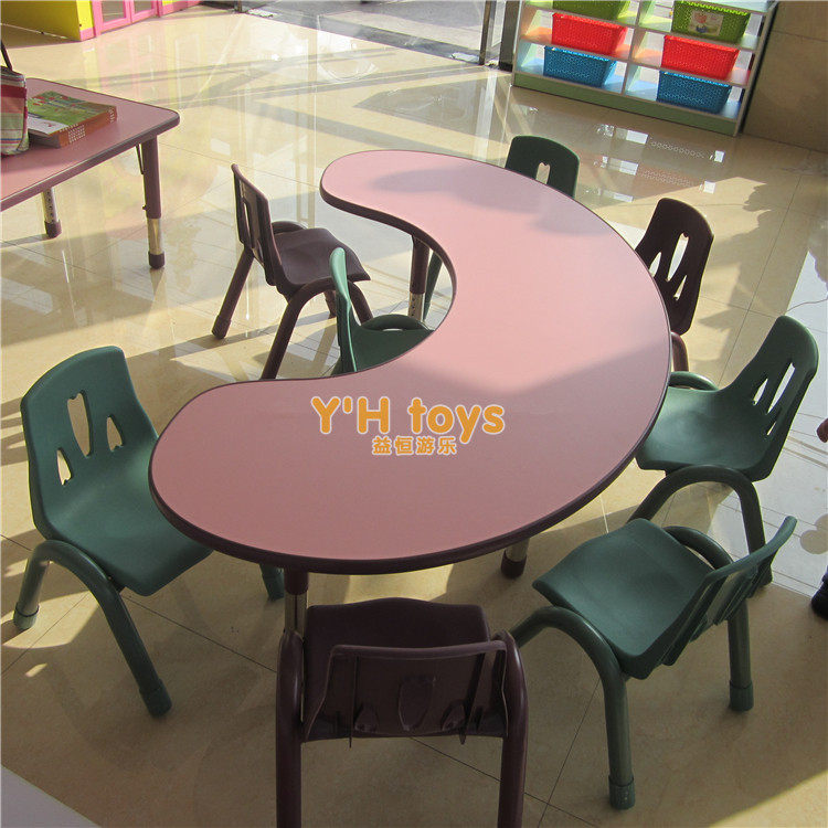 Kindergarten Moon Table Toddler Study Table Adjustable Height Luxurious Lifting Crescent Six Table Bunny Bears Table