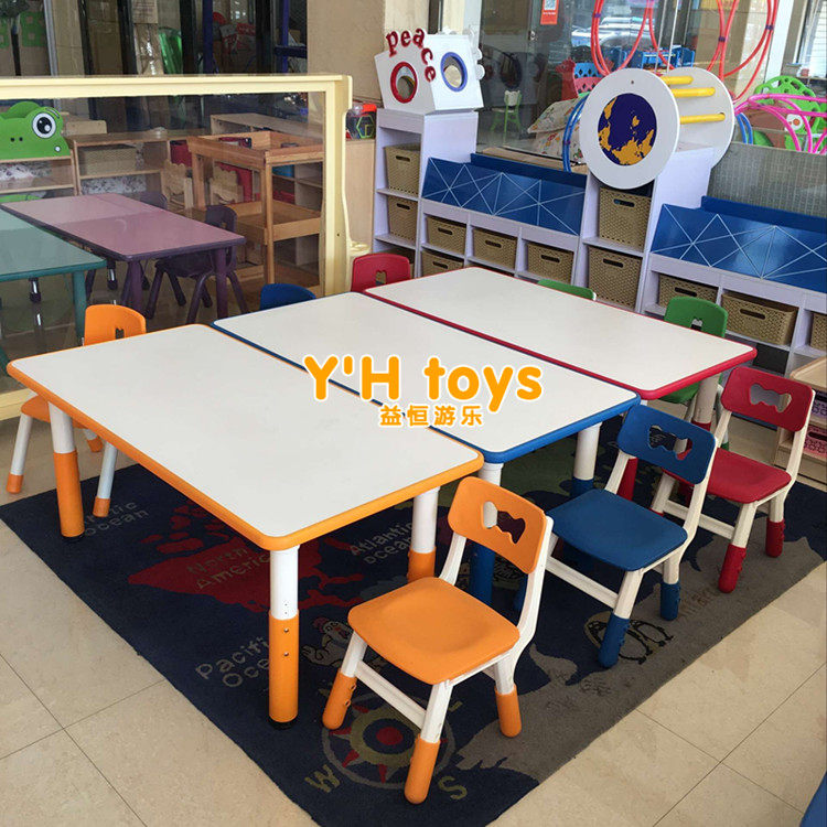 Bunny Bears Children Early Education Kindergarten Luxury Study Table Children Study Table And Chairs 6 Long Rectangular Lift Table Stools