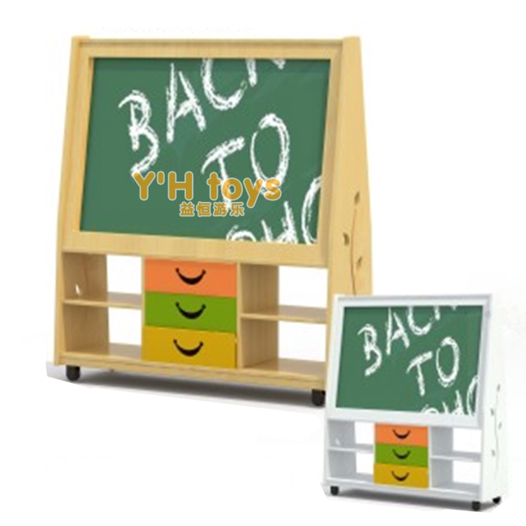 Pro-Son Garden Nursery School Children Pine Wood Logs Removable bifacial magnetic blackboard cabinet Writing Board Drawing Board