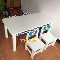 Kindergarten solid wood class table and chairs Children white baking lacquered European style white family table luxury wooden radio styling chair