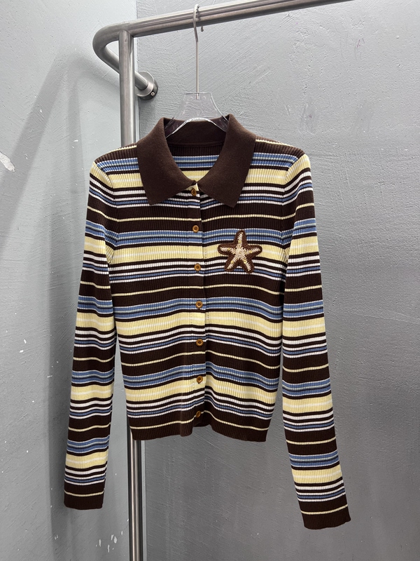 New European Style Color-Block Striped Stylish Youthful Starfish Collar Knitted Sweater