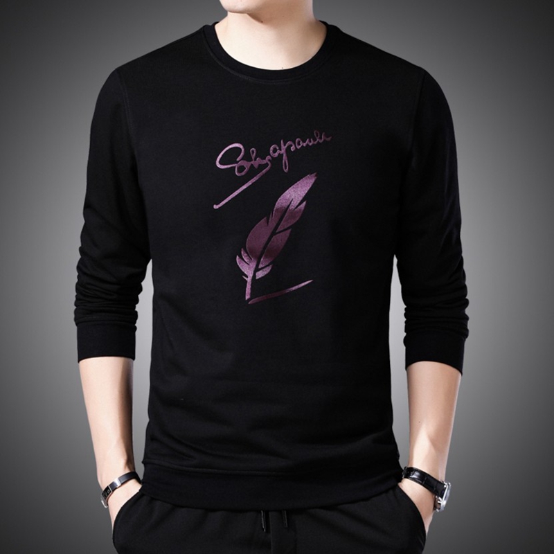 T-shirt men's long-sleeved round neck thin section pure cotton spring and autumn bottoming shirt with autumn clothes men's trend tops loose sweater