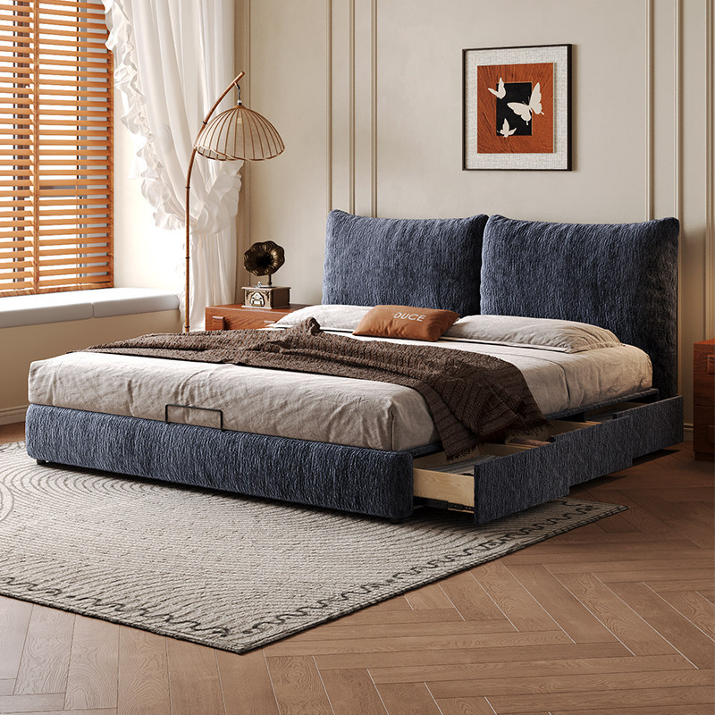 Petal-Free Composite Chenille High-End Fabric Solid Wood Bed for Master Bedroom, Removable and Washable, Minimalist Storage, 1.8m Double Beds Petal-Free Composite Chenille High-End Fabric Solid Wood Bed for Master Bedroom, Removable and Washable, Minimalist Storage, 1.8m Double Beds