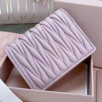 Spring and summer new lambskin wallet short wallet womens two-fold wallet wrinkled coin purse small card holder card holder miu