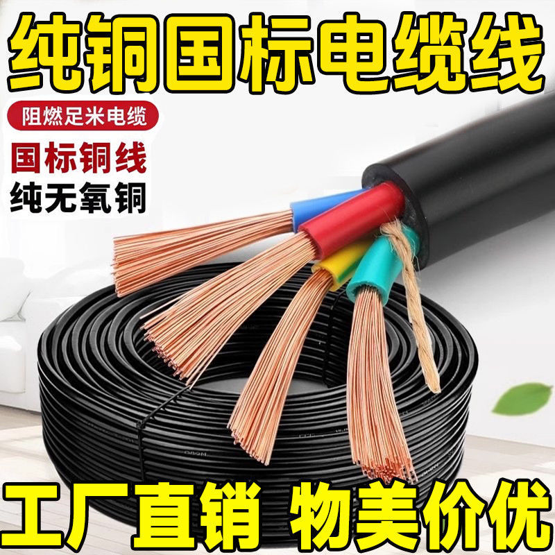 National Standard Pure Copper Cable Flexible Wire Rvv 2-Core Wire 2.5/4/6 Square Flame-Retardant Anti-Freeze Sheathed Wire Three-Phase Cable