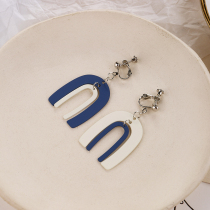 Korean simple temperament cold wind ins color matching earrings blue round U curved frosted earrings earrings earrings earrings earrings earrings earrings earless female