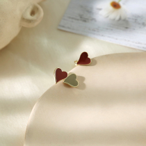 Asymmetric Red Love earrings female small simple ins Net red earrings girl heart cute earrings without ear clip