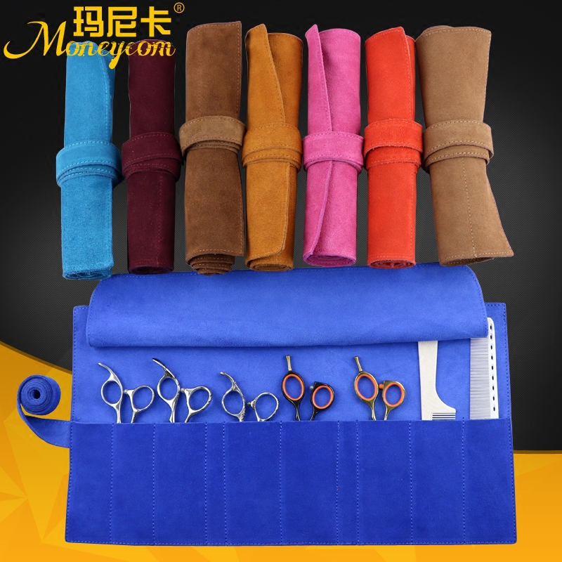 Thickened Genuine Leather Hairdressing Kit Scissors Wrap Comb Roll Bag Hair Stylist Cow Leather Folding Bag Cut Hair Hand Grab-Taobao