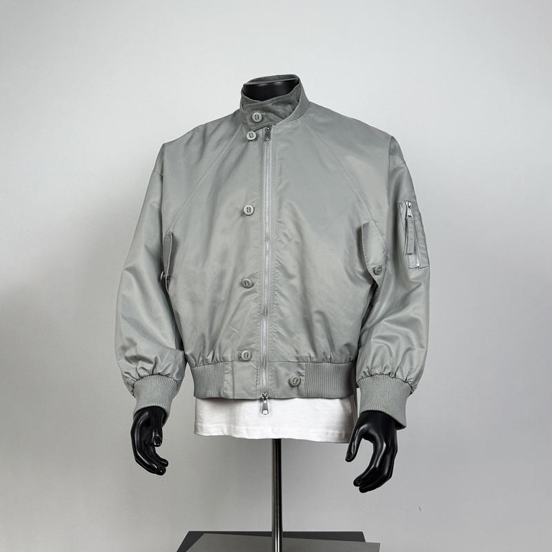 Bomber Pilot Jacket American Retro Stand-Up Collar Jacket Unisex Faux Two-Piece Design Versatile Coat
