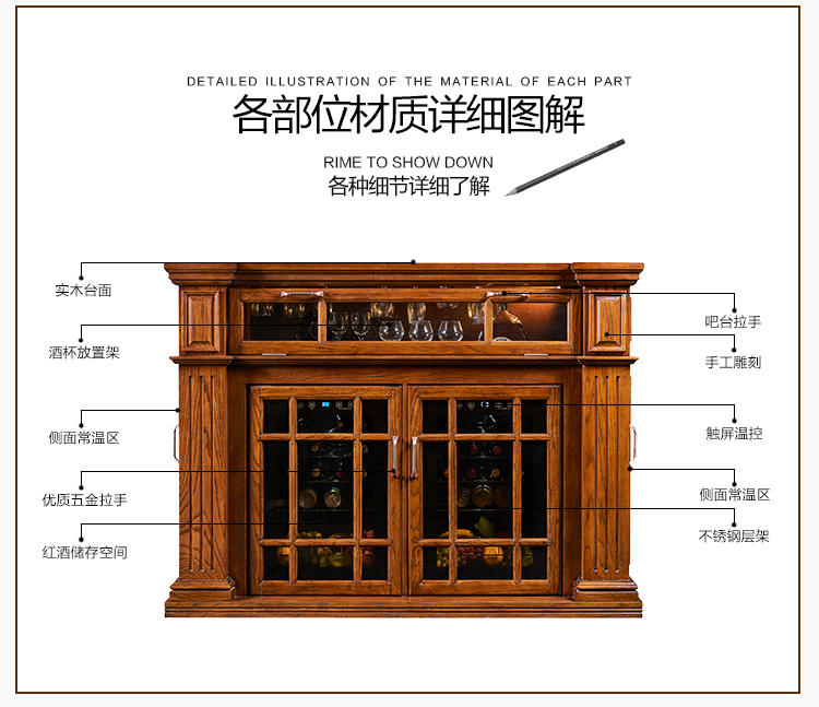 tủ rượu vang bosch Kim Trang tùy chỉnh tủ rượu gỗ rắn Châu Âu đôi máy nén tủ rượu - Tủ rượu vang giá treo ly rượu vang để bàn