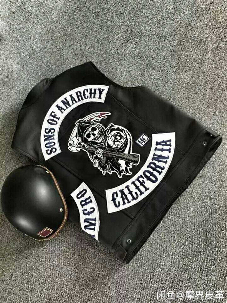 Harelocomotive Rider Retro American Cruise With Iron Street Slip Locomotive Chaos Son Embroidered Black Leather Vest