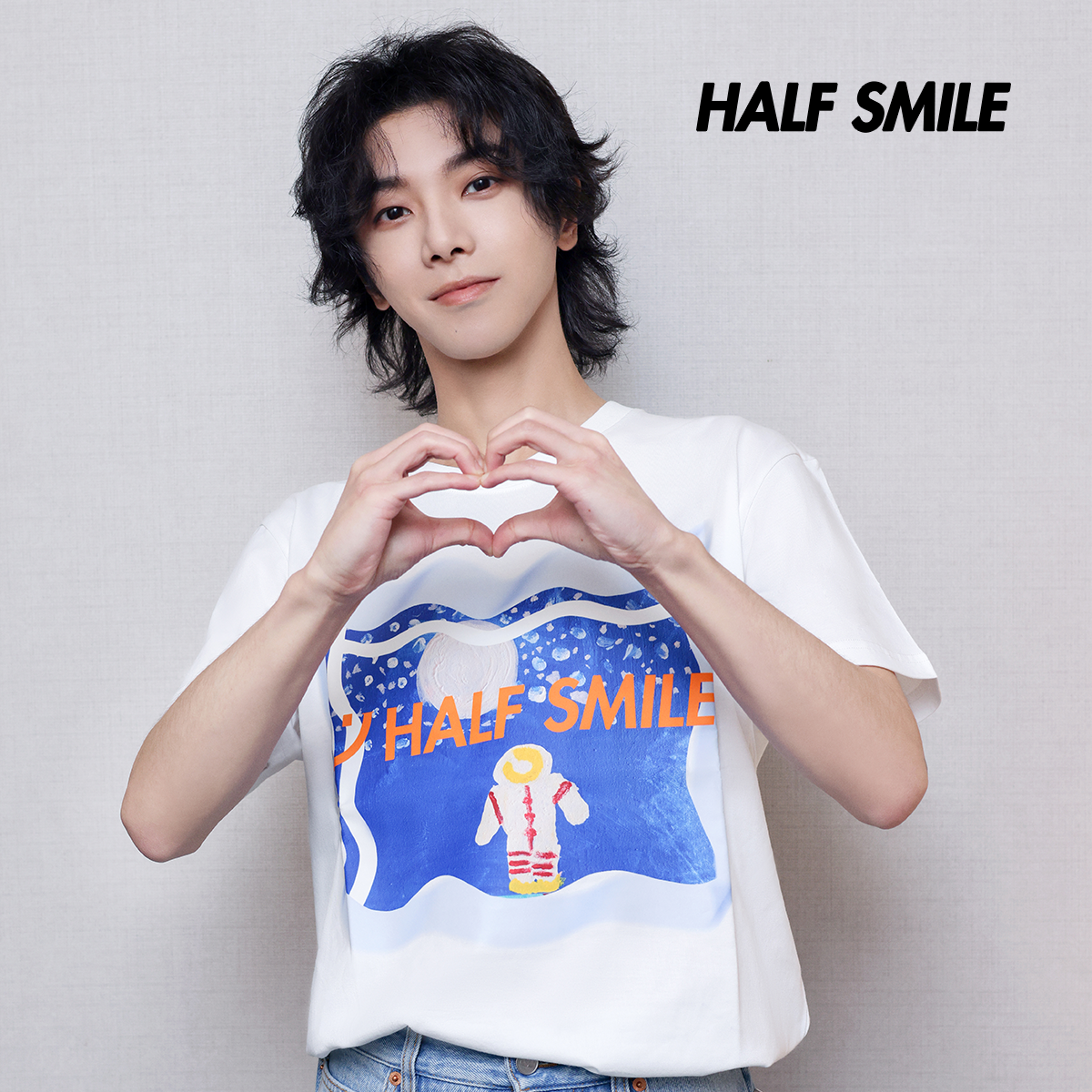 半笑み華晨宇同風宇宙夢HALFSMILE春夏トレンドブランド純綿デザイン白Tシャツ
