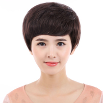 Real hair short hair lady middle-aged wig Female real human hair old man micro-roll mother whole head cover fluffy