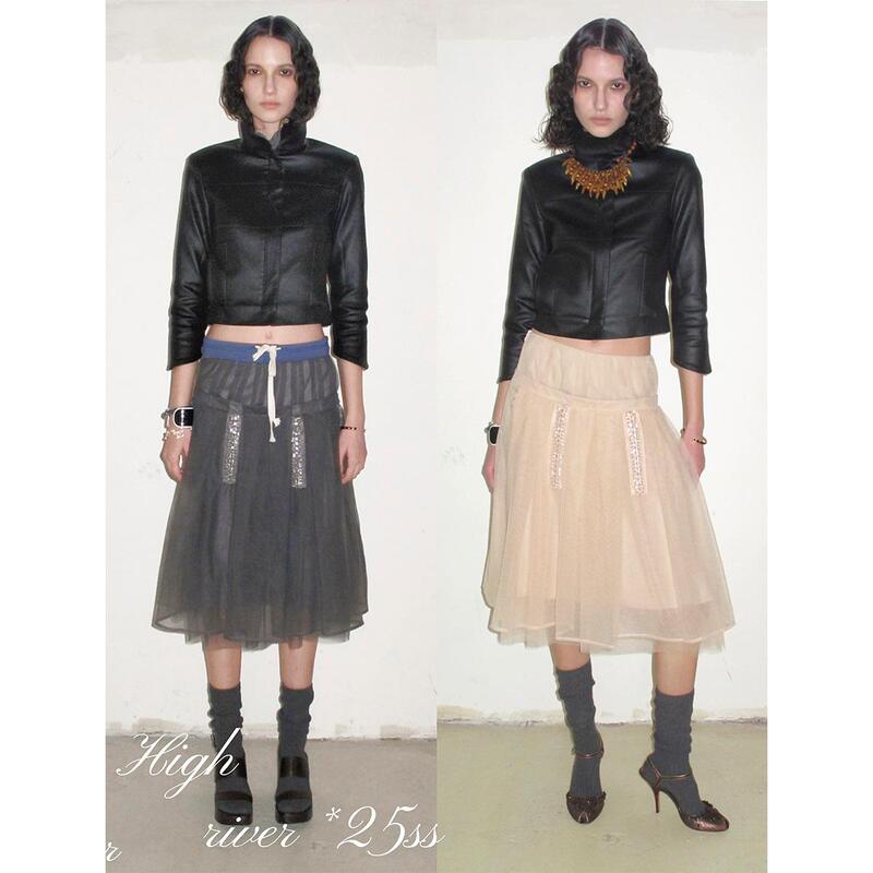 Highriver 25Ssshining Lightweight Casual Mesh Skirt - Apricot/Grey