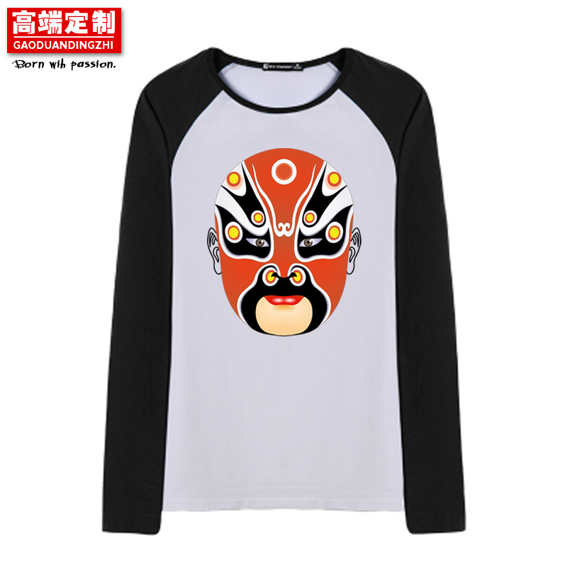 Áo thun nam phong cách Trung Quốc Bắc Kinh Opera Facebook Áo thun cổ tròn hiệu suất rộng Áo sơ mi nam và nữ biểu diễn quần áo dài tay áo phông nam đẹp
