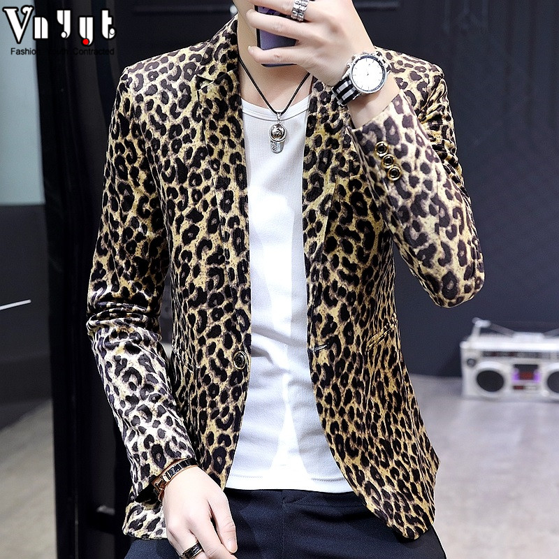 Men's personality BAO WEN suit hair stylist spring printed small suit casual top Korean version handsome night jacket