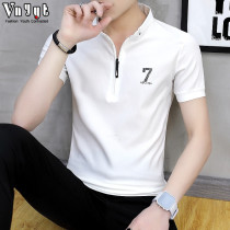 Mens fashion brand simple short-sleeved shirt 2020 summer stand-up collar casual T-shirt trend half-sleeve personalized mens clothes