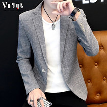 Mens Korean version of solid color suit mens spring and autumn handsome slim suit trend casual jacket simple coat men