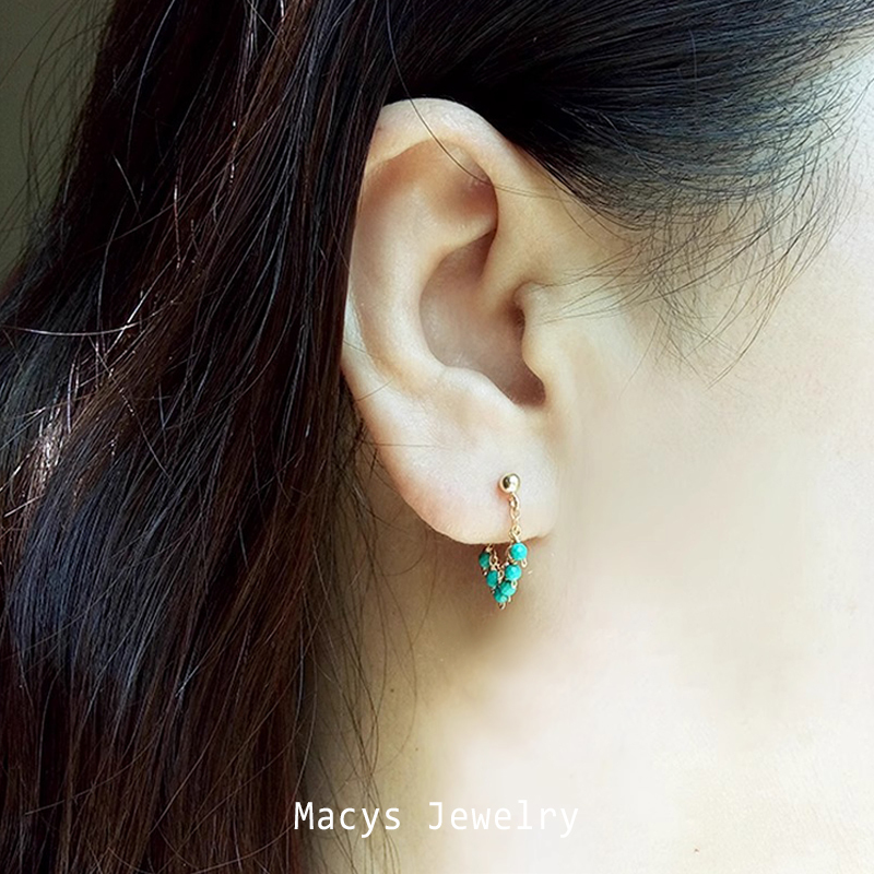 Green Gauze | American 14K Gold-Plated Turquoise Tassel Earrings, Vintage Small Earrings, Original Handmade Earrings for Women Green Gauze | American 14K Gold-Plated Turquoise Tassel Earrings, Vintage Small Earrings, Original Handmade Earrings for Women