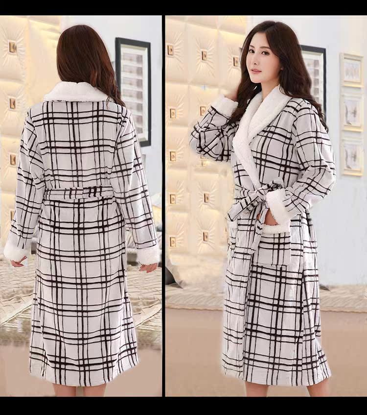 Bộ đồ ngủ mùa đông dày san hô lông cừu cộng với áo ngủ dài cộng với phân bón XL nam mùa thu và mùa đông mẫu áo choàng tắm nữ áo choàng ngủ