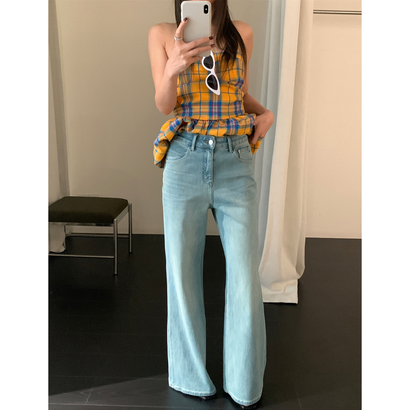 Ap6195 Korean Style High-Waisted Wide-Leg Jeans for Women 2026 Spring New Loose Slimming Wide-Leg Floor-Length Pants