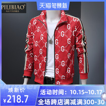 High-end European station light luxury mens coat spring and autumn thin style letter printing slim casual lapel jacket men