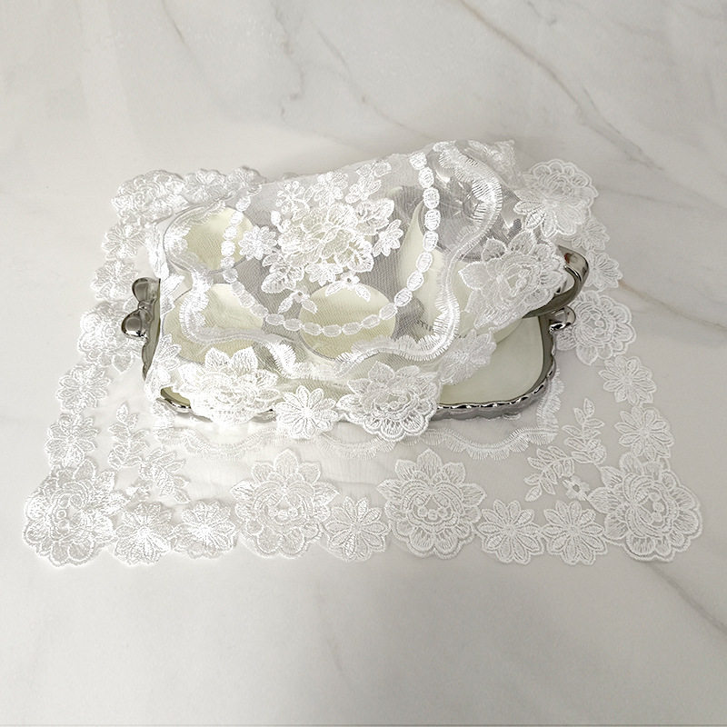 Round and Square Lace Tablecloth Cover with Embroidered Floral Design, Dustproof Transparent Mesh, White Aesthetic Lace Embroidery Mat Cover