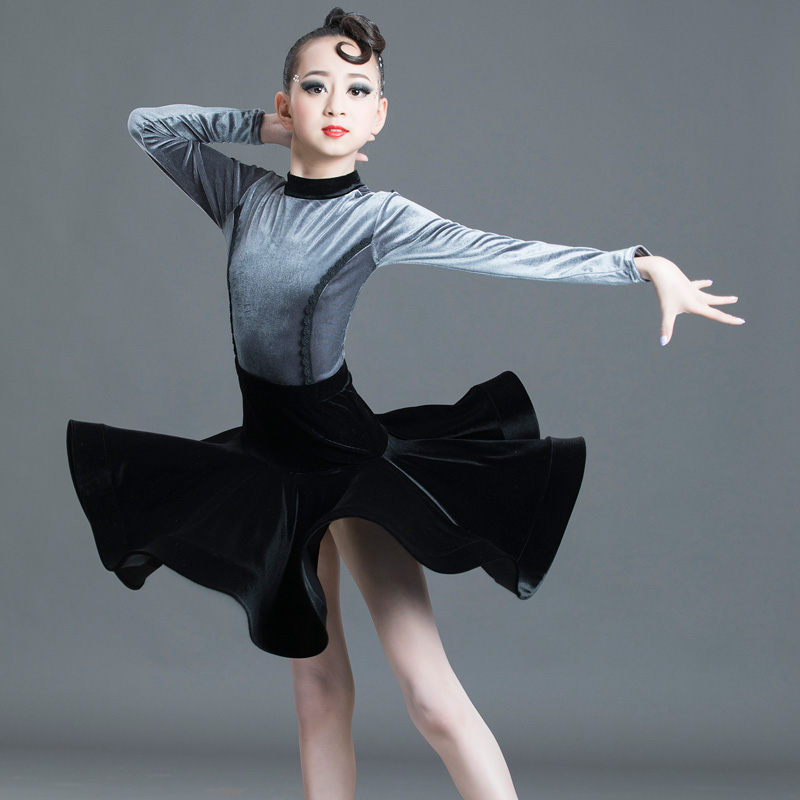 Winter Latin Dance Clothes Children Performing Girls Long Sleeve Dance Costumes to Costume Latin Performance Clothes