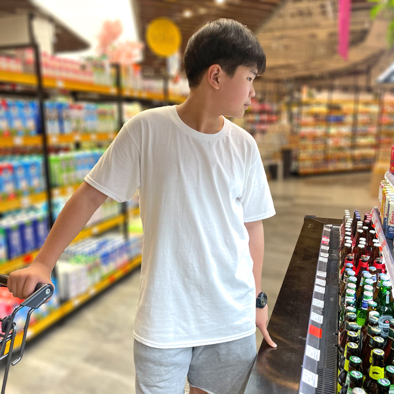 Paternity cotton T - shirt pure blank black black black teenager boys and girls with a collar