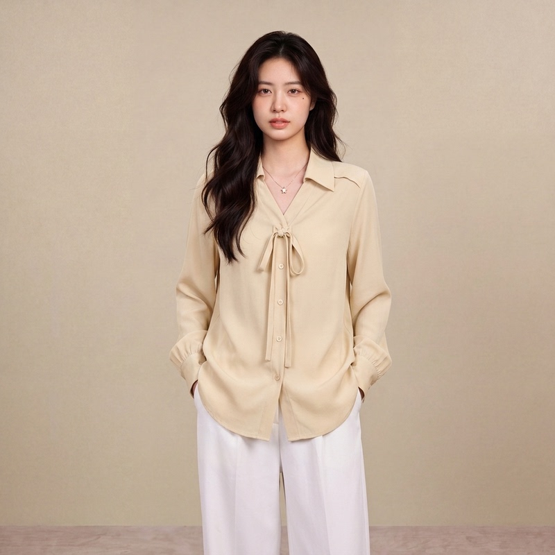 Autumn Plus-Size Women's Elegant French-Style Shirt, Large Size Women's Clothing, 2026 New Fashion Bow Tie Commuter Top for Women