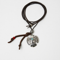 NORTH WORKS Japanese craftsman-level hand-made silver jewelry Navajo turquoise Thunderbird silver praying couple necklace