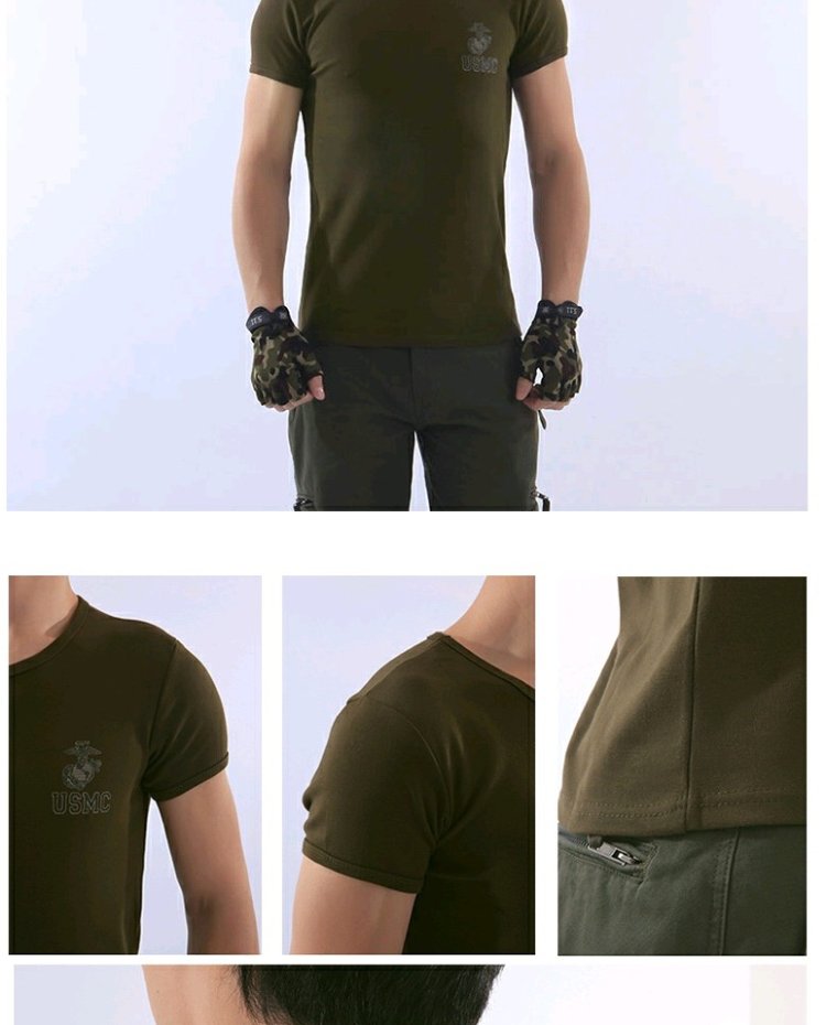 Quạt quân đội đặc biệt Áo thun nam tay ngắn cổ tròn cotton bó sát Áo thun co giãn thể chất quần áo ngoài trời quần áo nam - Những người đam mê quân sự hàng may mặc / sản phẩm quạt quân đội quần rằn ri cho nam