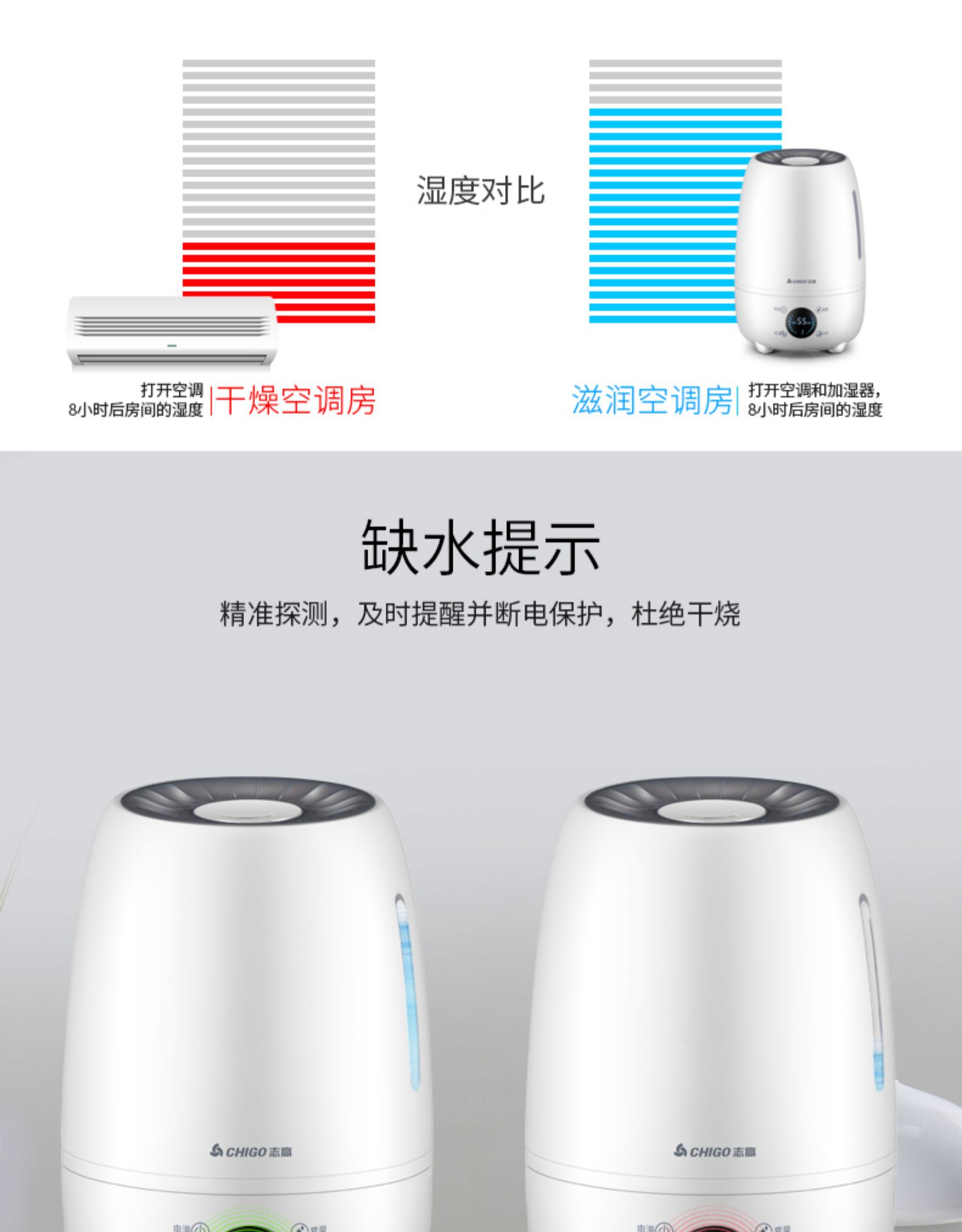 máy phun sương mini humidifier Chigo máy tạo độ ẩm nhà câm phòng ngủ thanh lọc nhỏ bà bầu bé máy phun khí dung lượng lớn - Máy giữ ẩm cách tạo độ ẩm trong phòng máy lạnh