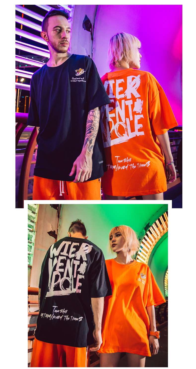 Hip-hop tide thương hiệu tiger head thêu quá khổ triều quốc gia ngắn tay T-Shirt triều nam lỏng Harajuku chic couple nửa tay áo