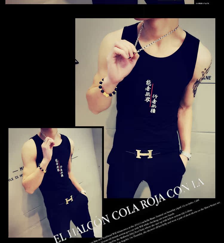 Áo vest tâm linh vest xã hội không tay nam xu hướng Slim fit bó sát thoáng khí thấm hút mồ hôi cá tính áo thun nam thể thao
