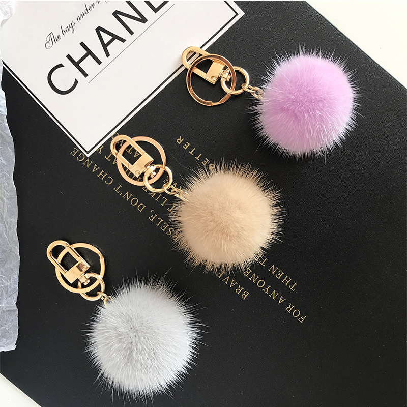 Mink Fur Ball Keychain Korean Cute Mink Fur Car Keychain Fur Bag Accessory Pendant Light Luxury