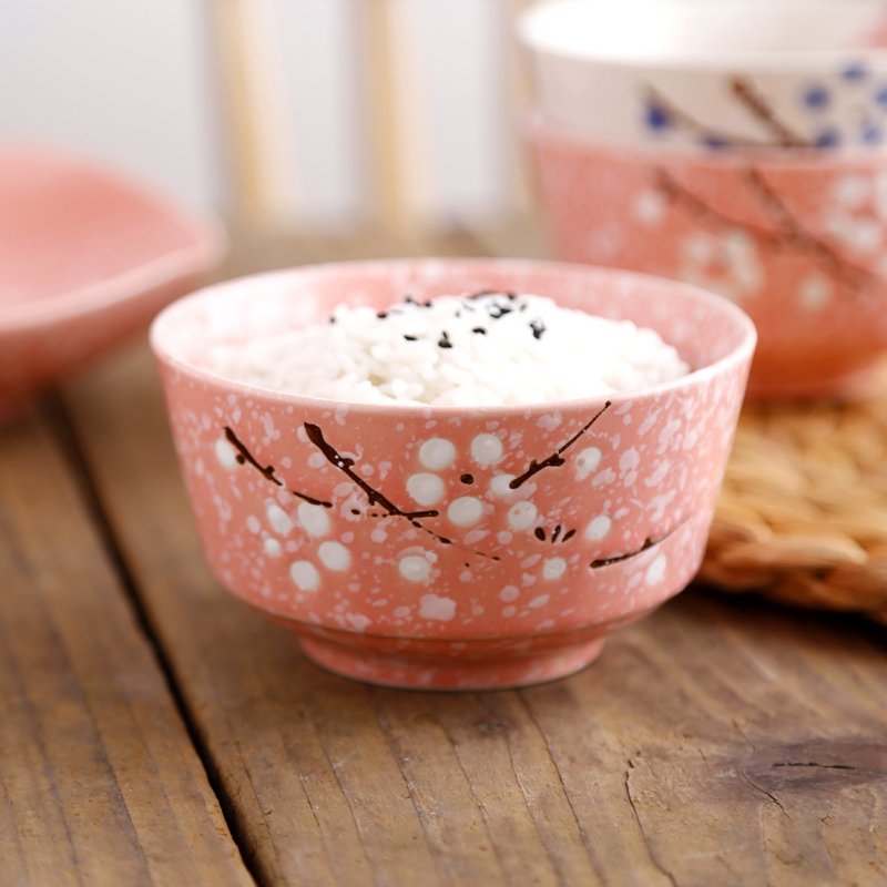 10-Piece Set of Japanese-Style Rice Bowls for Eating, Suitable for Hotels and Home Use, Featuring Snowflake Ceramic Underglaze Color Small Soup Bowls