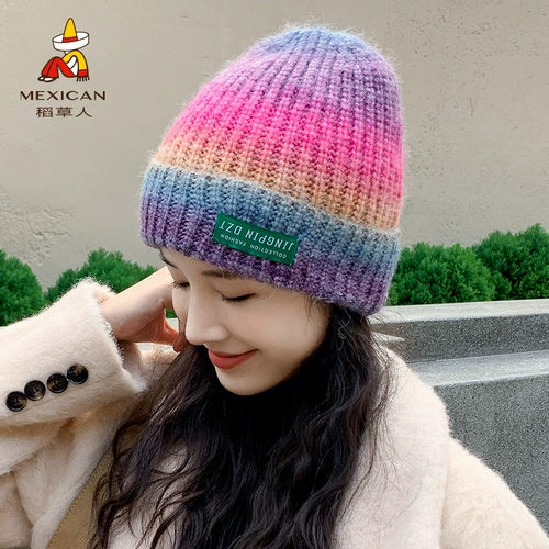 Японская демисезонная модная утепленная удерживающая тепло шерстяная вязаная шапка с капюшоном, градиент