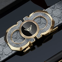 Золотая пряжка и золотой лейбл-серый ремень [подарочная коробка]