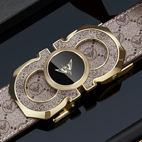 Золотая пряжка и золотой лейбл-пояс цвета хаки [встречная подарочная коробка]