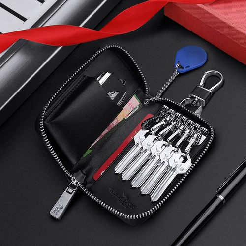 Ключи от машины, кожаная модная ключница с молнией подходит для мужчин и женщин для влюбленных, из натуральной кожи, воловья кожа