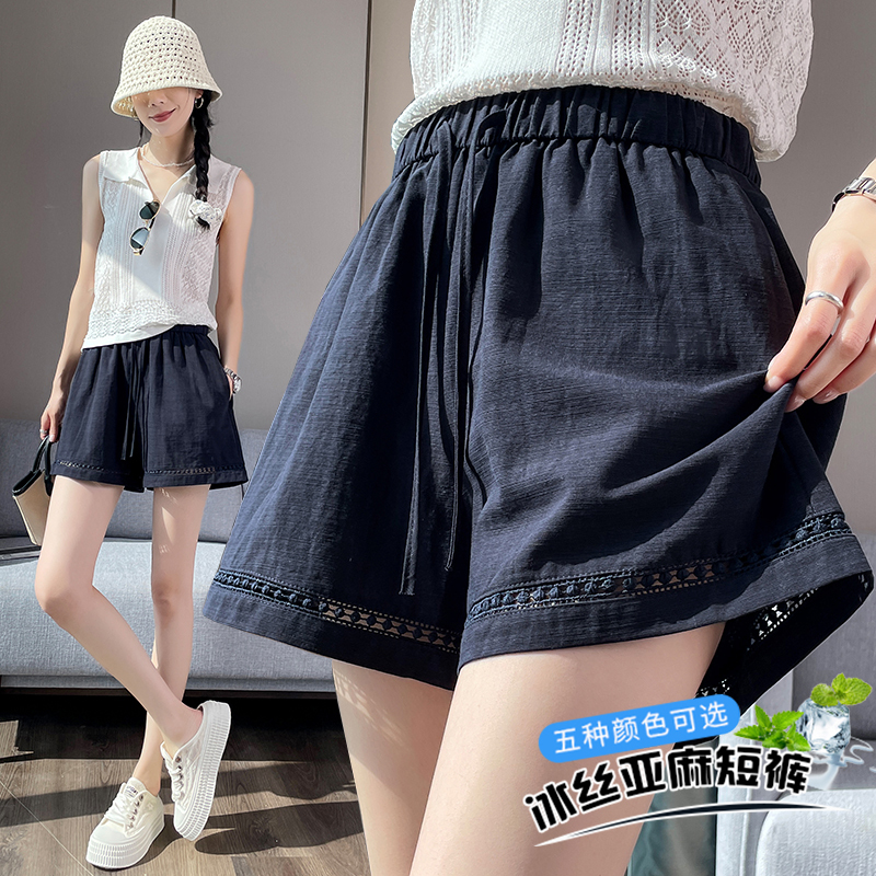 Ice Silk Cotton Lace Hollow-Out Shorts for Women 2026 Summer New High-Waisted Slimming Hot Pants for Outerwear Fashionable Casual Women's Pants
