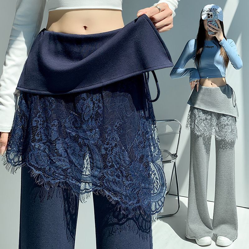 Lace Fake Two-Piece Flared Pants for Women, Slimming and Flattering, 2026 Autumn and Winter New Style, Layered Wear, Trendy Casual Pants This Year