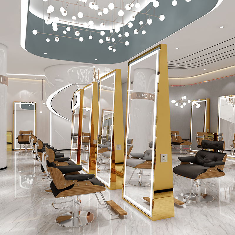 Beauty Hair Shop Mirror Table Nordic Drop Zone Lamp Mirror Rational Store Mirror Desk Net Red Hair Salon Special stainless steel sheared mirror