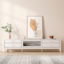American TV cabinet solid wood floor living room tea table combination integrated wall cabinet small family type white containing side cabinet high cabinet