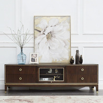 American light and luxurious wind minimalist solid wood TV cabinet tea table combination suit small family type dust-proof storage short cabinet design
