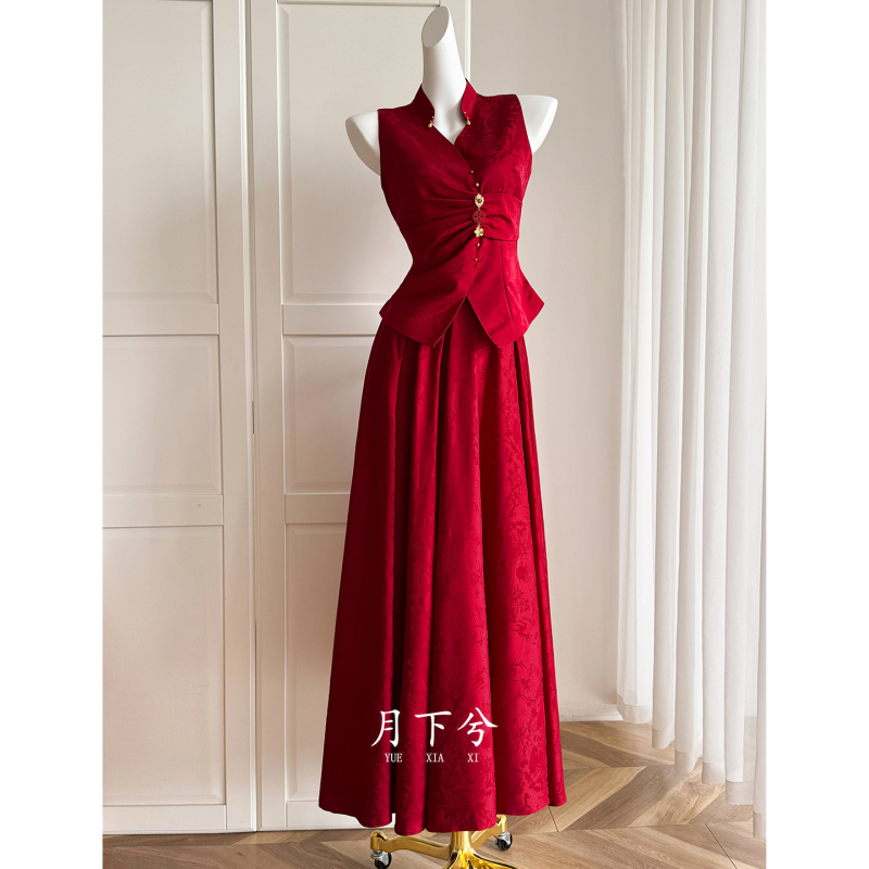 【Under the Moonlight - Red Beauty】New Chinese-Style Engagement Dress, Red Wedding Toast Dress, Petite Suit for Women