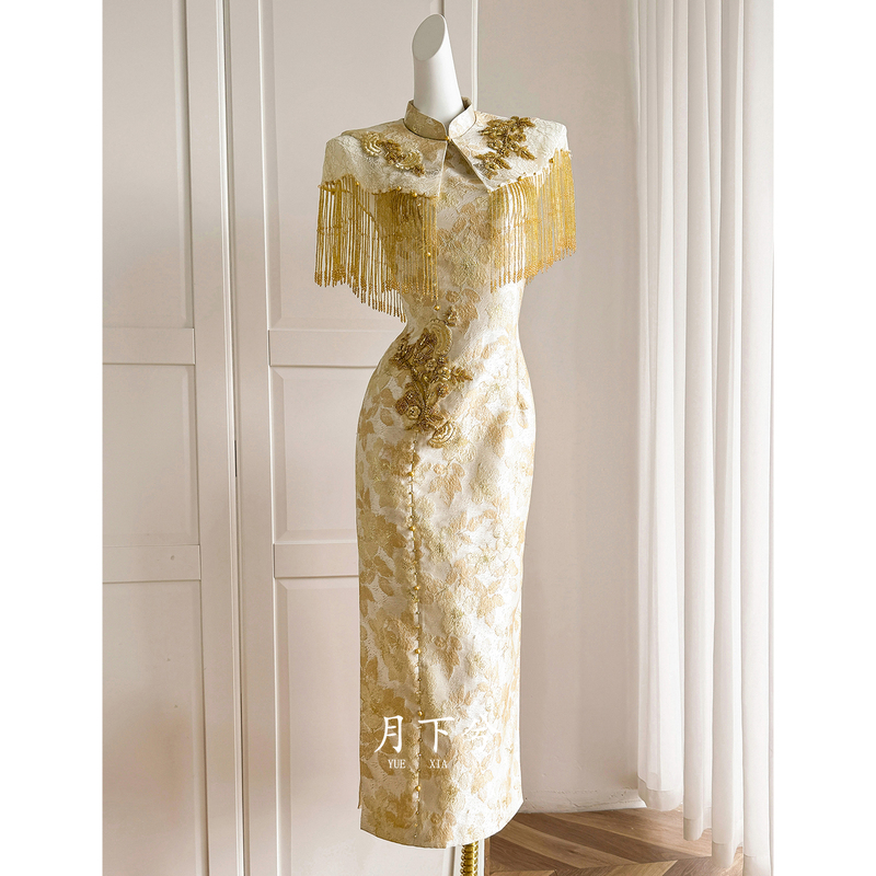 【Under the Moonlight - Appointment in the Moonlight】Custom-Made Heavy-Duty Engagement Cheongsam, New Chinese-Style Wedding Toast Dress, Gold High-End 2026